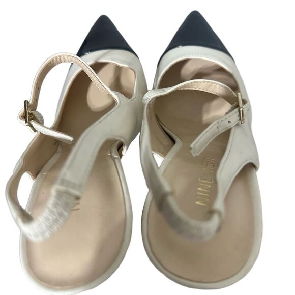 Nine West Stiletto Heels 5 Slingback Black Cap Toe Classic Elegant Chic White - Picture 6 of 9